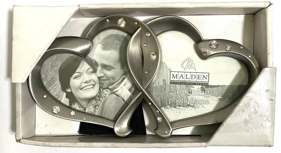 MARCO DE FOTOS MALDEN DOBLE CORAZÓN Gris Metal con bling, nuevo Foto 1 de 1