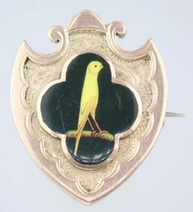 Amazing Antique Art Deco 9K Rose Gold Enamel CHAMPION CANARY Bird Medal Pin 1920 - Picture 1 of 16