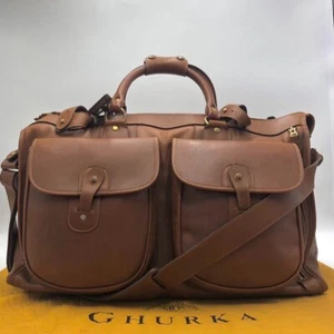 GHURKA No.2 EXPRESS Bag Boston Duffle 2 Way Brown Leather Fastener Used - Picture 1 of 11