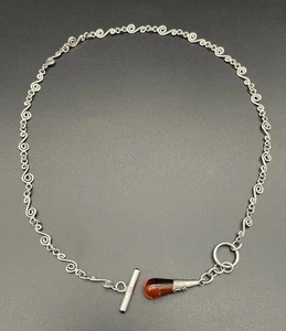 Lori Bonn Sterling Silver Chain Necklace Amber Pendant 19 5/8” - Picture 1 of 12