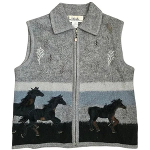 Vintage 90’s Western 100% Boiled Wool Full Zip Vest M Country Rodeo Equestrian - Bild 1 von 11