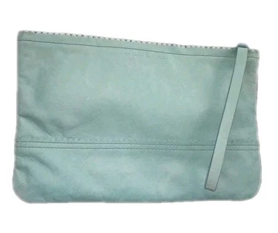 Banana Republic Turquoise Leather zip Clutch Handbag 10" - Image 1 of 4