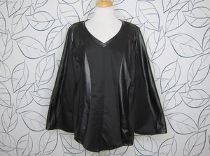Camiseta túnica Ashley Stewart negra imitación cuero y buceo mangas acampanadas talla 14/16 NUEVA - Imagen 1 de 8