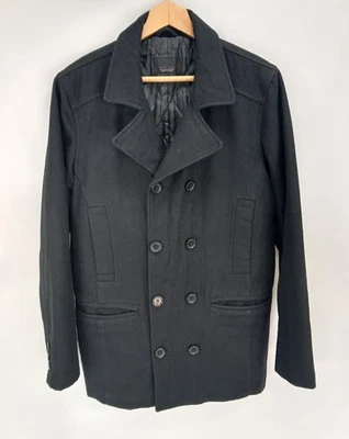 Abrigo Clásico Zara Hombre Negro Chaquetón Bolsillos Mezcla Lana Acolchado Forrado Para Hombre M Foto 1 de 4