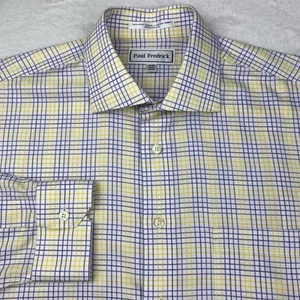 Paul Fredrick Dress Shirt Mens 16-33 Purple/Yellow Checks Cotton Dobby Non Iron - Picture 1 of 10