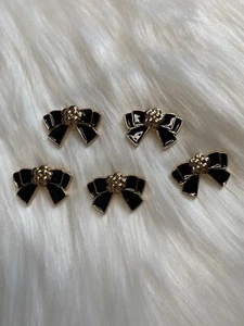 Black Camellia Flower Bow buttons Gold Color Lot Of 5 New DIY Sewing - Picture 1 of 4