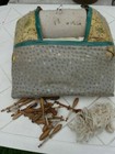 French Antique Lace Making Roller Pillow with 21 Wooden Bobbins 