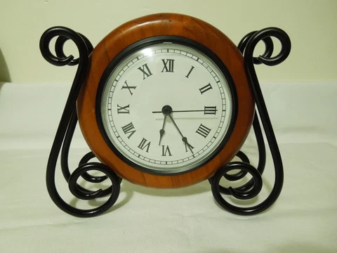 Quartz Mantel / Shelf or Wall Clock Wrought Iron & Wood Frame 9" x 8" Cover