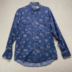 Wrangler Shirt Mens Large Blue Aztec X Long Tails 16.5 35 Western - Picture 1 of 12