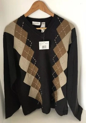 Concepts by Claiborne xl Argyle long sleeve multi brown Sweater 60/40 NWT $60 - Image 1 of 4
