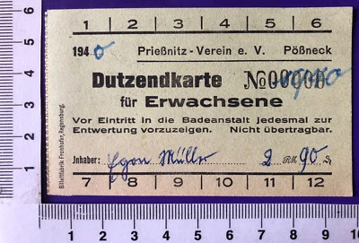 Eintrittskarte Ticket Billett Badeanstalt Pößneck Prießnitz-Verein Probedruck - Bild 1 von 2