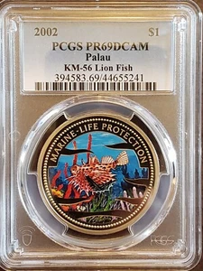 2002 Palau Lion Fish KM-56 Marine Life Protection $1 Proof PCGS PR69DCAM 41 - Picture 1 of 2
