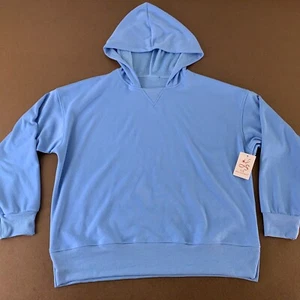 LS Women's Size XL Light Blue Fleece Long Sleeve Pullover Hoodie NWT *Flaw - Picture 1 of 11