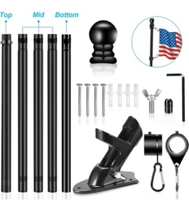 Upgraded Flag Pole Kit w/Mutil-Position Adjustable 6 FT, w/180° Black Bracket  - Picture 1 of 4