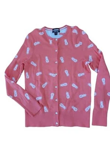 Damen Gr. Medium Lands' End Strickjacke lachsfarben mit weißen Ananas - Bild 1 von 4