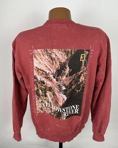 NATIONAL GEOGRAPHIC Sweatshirt S Yellowstone River National Park Bleached Red - Picture 1 of 11