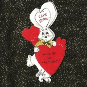 Vintage gestanzte UNBENUTZTE AMBASSADOR KARTEN Valentinstag ANTHROPOMORPHE HASE - Bild 1 von 2