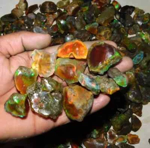 200 Ct MULTI-FIRE 100%Natural Ethiopian BLACK Opal Welo Rough Certified Gemstone - Picture 1 of 10
