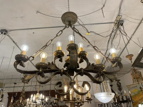 Antique Italian Style Horizontal Nine Light Rustic Chandelier Rewired Cover