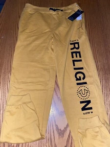 TRUE RELIGION YOUTH JOGGER SWEATPANTS HONEY MUSTARD SIZE SMALL NWT $59 - Picture 1 of 3