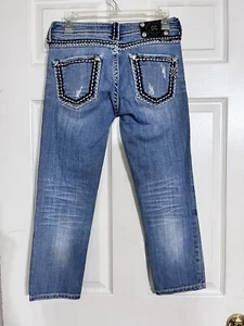 Miss Me Jeans Capris Boyfriend 25 JPB5014 Western Heavy Stitch Rhinestones - Picture 1 of 8