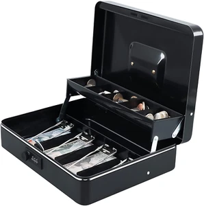 Large Steel Cash Box Safe Chest Key Lock Money Document Cash Jewelry NEW - Picture 1 of 12