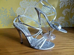 FREE LANCE Sandales 100% CUIR argent reptile brides fines lanières talon T 39 - Picture 1 of 12