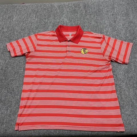 CHICAGO BLACKHAWKS NHL Official Licensed Red w White Stripe Polo Shirt Size XL Cover