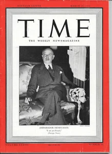 MARCH 10, 1941 TIME MAGAZINE - AMBASSADOR HENRY-HAYE - NO LABEL - Picture 1 of 1