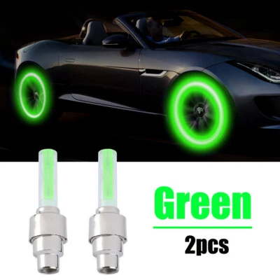 2Pcs Car Wheel Tire Tyre Air Valve Stem Green LED Light Caps Cover Accessories - Image 1 of 4