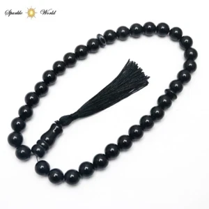 Natural Black Agate Stone Simple Prayer Beads, 33 Beads Tasbih,Tasbeeh 10mm Bead - Picture 1 of 9