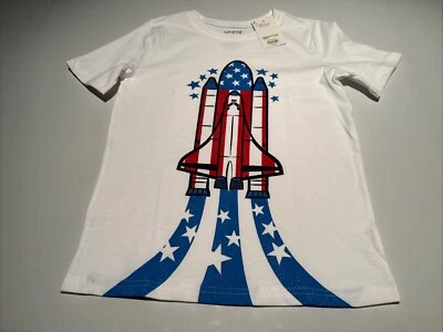 Camisa Cohete Bandera EE. UU. Jumping Beans Nueva con Etiquetas, Talla 8, Niños Manga Corta Blanca Foto 1 de 4