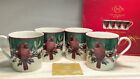4 New NOS LENOX China Coffee Tea Mugs Red Cardinal Birds Box Winter Pine 3.5"