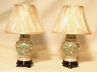 Pair of Oriental Temple Jar Lamps  with silk Shades.  1972/4406