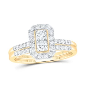 0.62Cttw Round Diamond Emerald Shape Bridal Wedding Ring Set 10k Yellow Gold - Picture 1 of 2