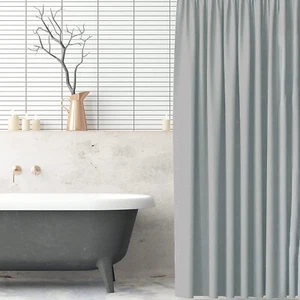 Shower Curtain Grey Plain 12 Hooks Weighted Hem 100% Polyester Shower Curtain - Picture 1 of 8