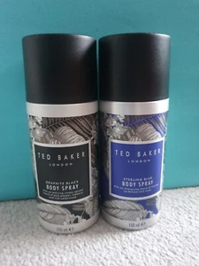 Ted Baker Men's Body Spray Duo 150ml - Graphite Black & Sterling Blue. New - Picture 1 of 13