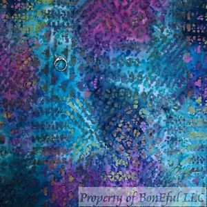 BonEFul FQ Cotton Quilt Blue Purple Aqua Teal Green Texture Blender Batik Hippie - Picture 1 of 12