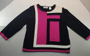 Alfred Dunner Sweater Women Petite Black Pink Colorblock Beaded PulloverSz PXL - Picture 1 of 8