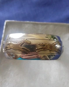 Vintage IHMSS Silver And Brass Running Horses Cuff Bracelet - Picture 1 of 8