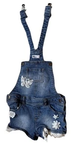 Epic Threads Denim Overall Bibs Shorts Girls 5 Dark Blue Wash White Lace Detail - Picture 1 of 8