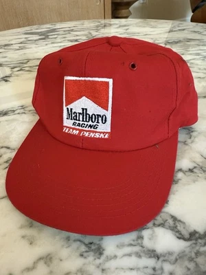 Vintage 90's Marlboro Racing Hat Cap Snapback Team Penske Red Made In Canada - Image 1 of 4