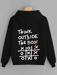 Think Outside the Box Hoodie Funny Tic Tac Toe Graphic Sweatshirt Unisex Top - Picture 1 of 9
