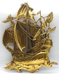 Vintage MCM Dart 29"x 22" Gold Pirate Ship Large Wall 3D Art (3663) USA - Picture 1 of 5
