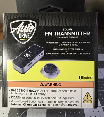 Solar FM Transmitter for Car, Auto Drive Bluetooth Car Adapter with Remote - Image 1 of 4