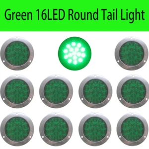 10PCS 4Inch 16LED Green Round Brake Stop Rear Tail Lights For Truck Car Trailer - Picture 1 of 8