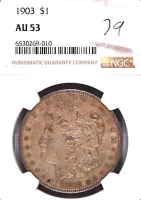1903 Morgan Silver Dollar NGC AU-53 #9-010 - Image 1 of 2