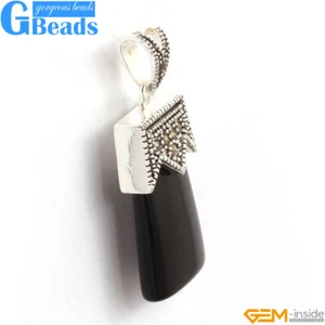 Rectangle Marcasite Silver Pendant Beads FREE Gift Box +Necklace Chain 14x34mm - Picture 1 of 22