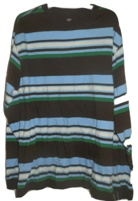 New Boys 2XL 18 Faded Glory Striped T-Shirt Long Sleeves Blue Brown 100% Cotton - Image 1 of 2