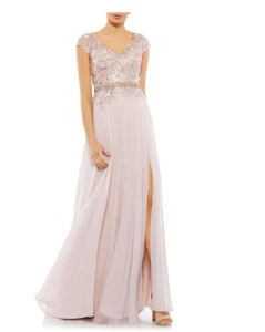 MAC DUGGAL 79365  BEADED SEQUIN CAP SLEEVE MESH & CHIFFON A-LINE ROSE GOWN  10 - Picture 1 of 4